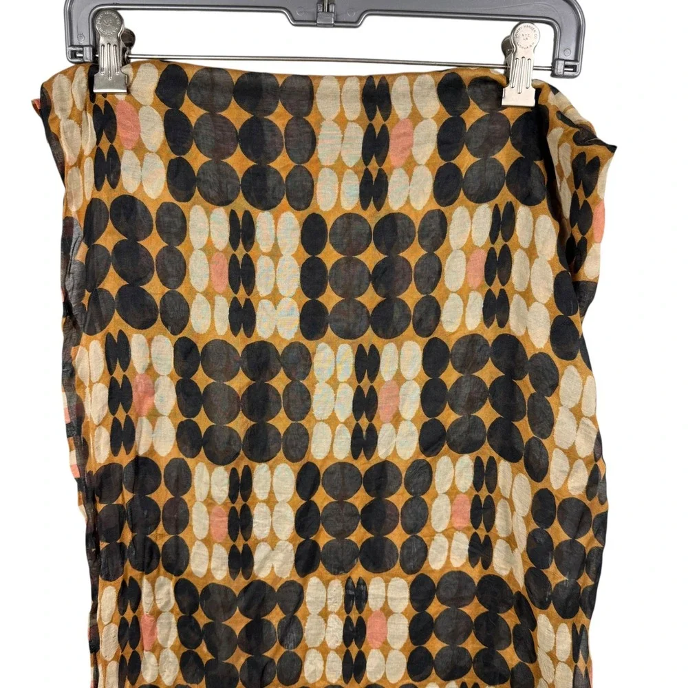 Vismaya Anthropologie Sarong‎ Scarf Rayon Black Brown Beige Dot Print 72